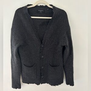 ALL SAINTS 100% Wool Knit Cardigan Women's Medium Charcoal Grey Scalloped